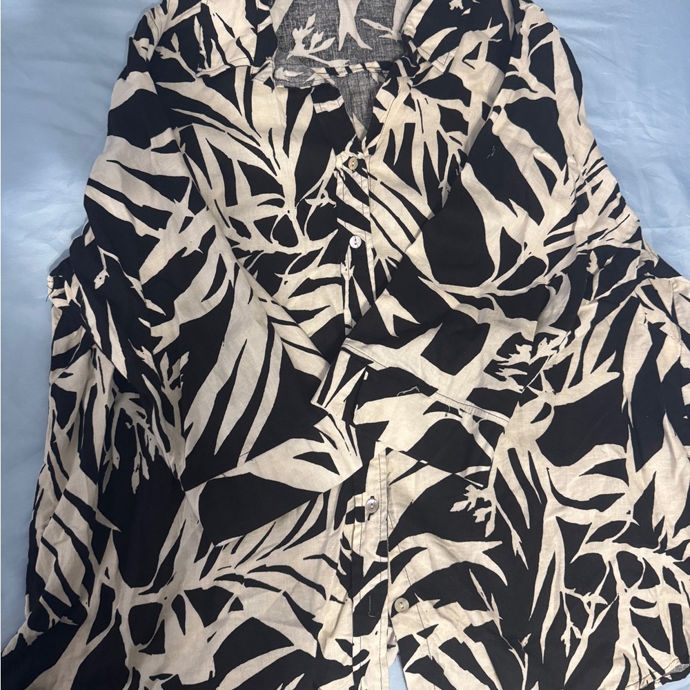 Black and Cream Leaf Print Shirt